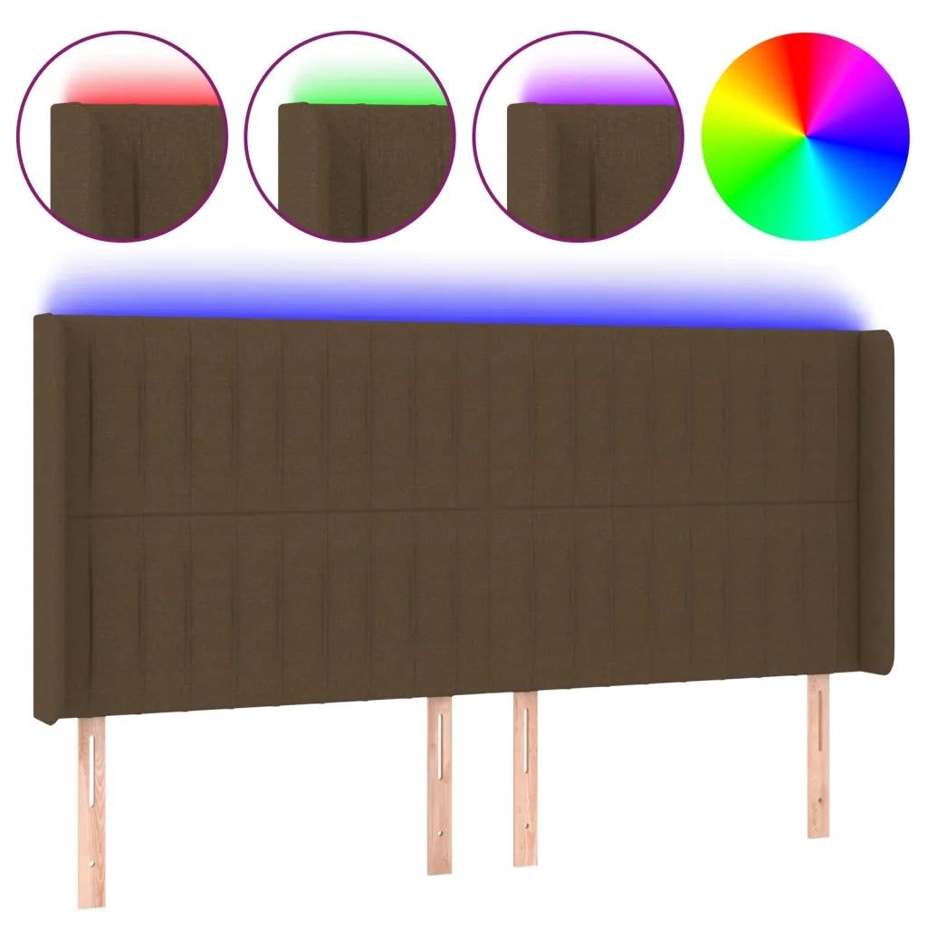Testiera | Testata a LED Marrone Scuro 203x16x118/128 cm in Tessuto