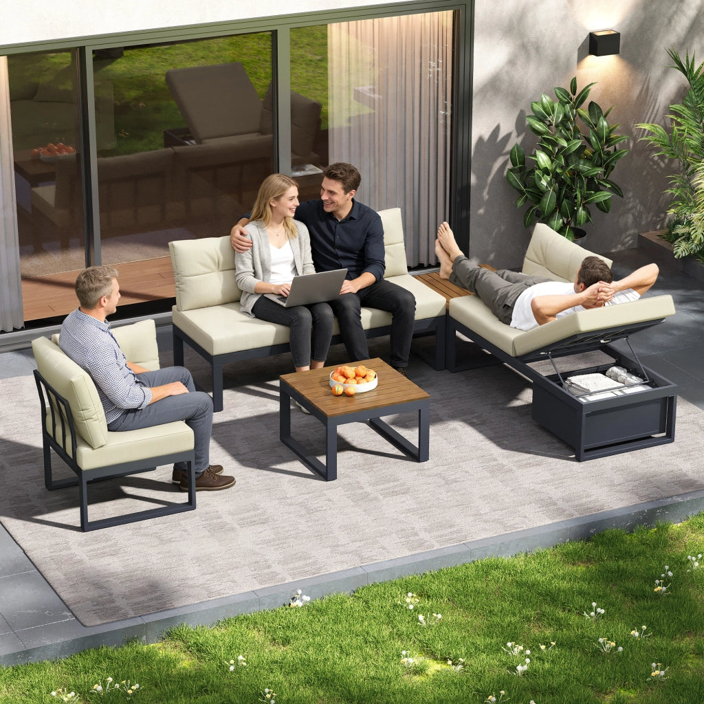Set Divano da Giardino Reclinabile con Cuscini ¨C Xylo ¨C Polyrattan, Beige