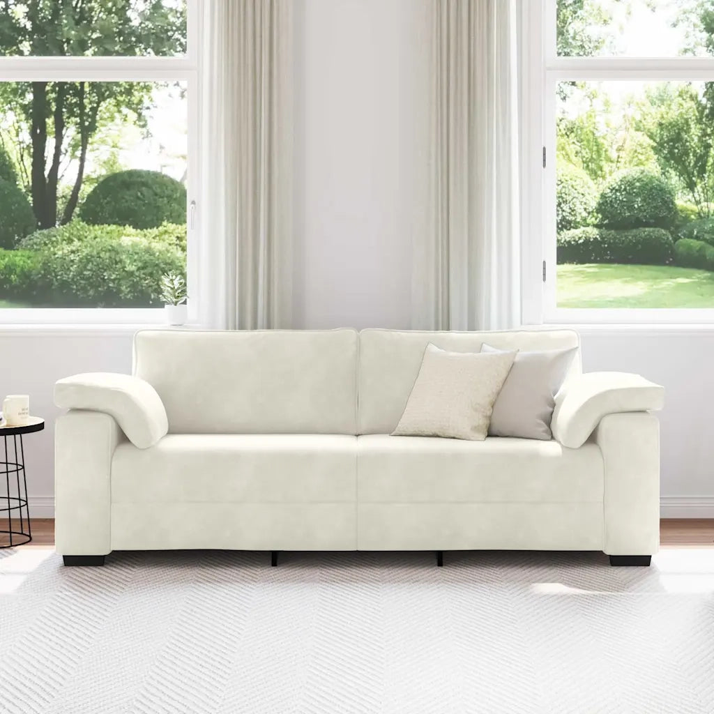 Divano a 3 Posti-Sofa 3 Posti Crema 178 cm in Velluto
