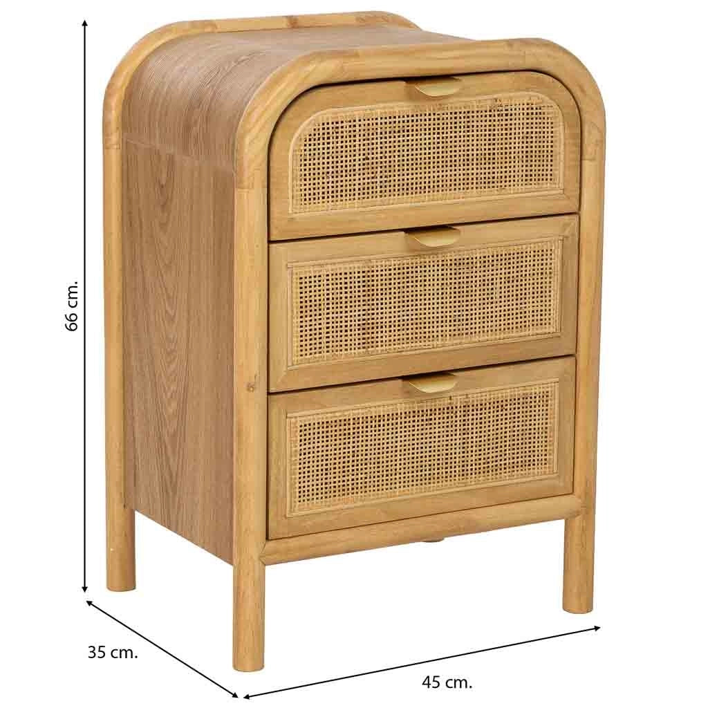 Comodino in legno e rattan marrone 45x35x66h cm