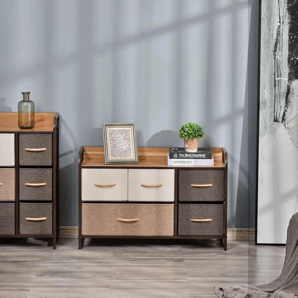 Cassettiera 5 Cassetti in Tessuto ¨C Minimal ¨C Marrone e Beige 87,5x29x58
