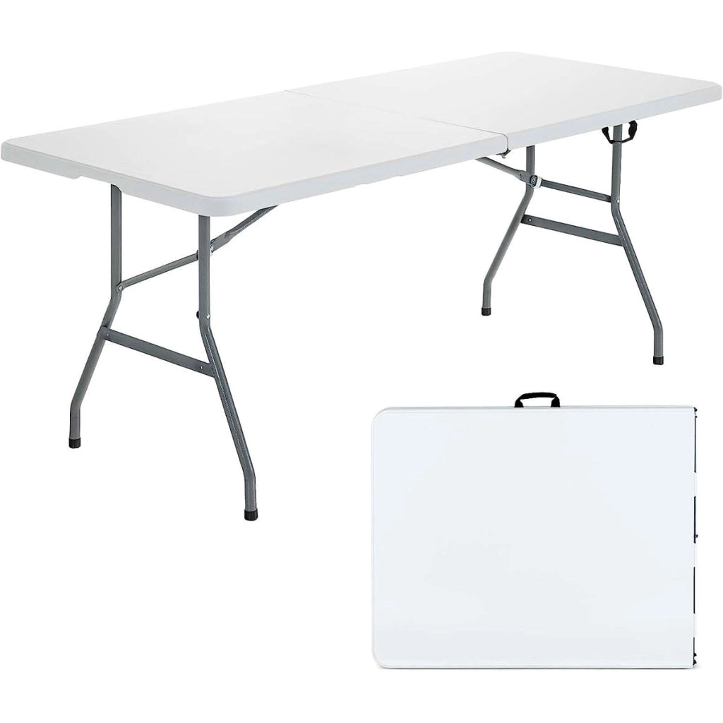 Tavolo Pieghevole Rettangolare in Resina 180x74x74cm Tavolo Multiuso da Esterno, Campeggio, Eventi, Esterno, Interno