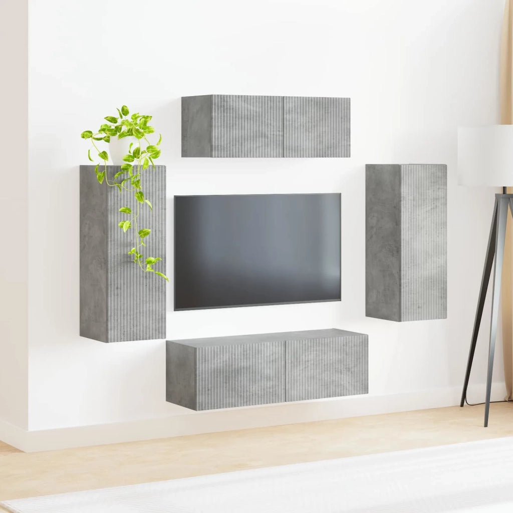 Set mobile TV 4 pz | Armadietto TV | Mobile Porta TV Grigio cemento Legno multistrato
