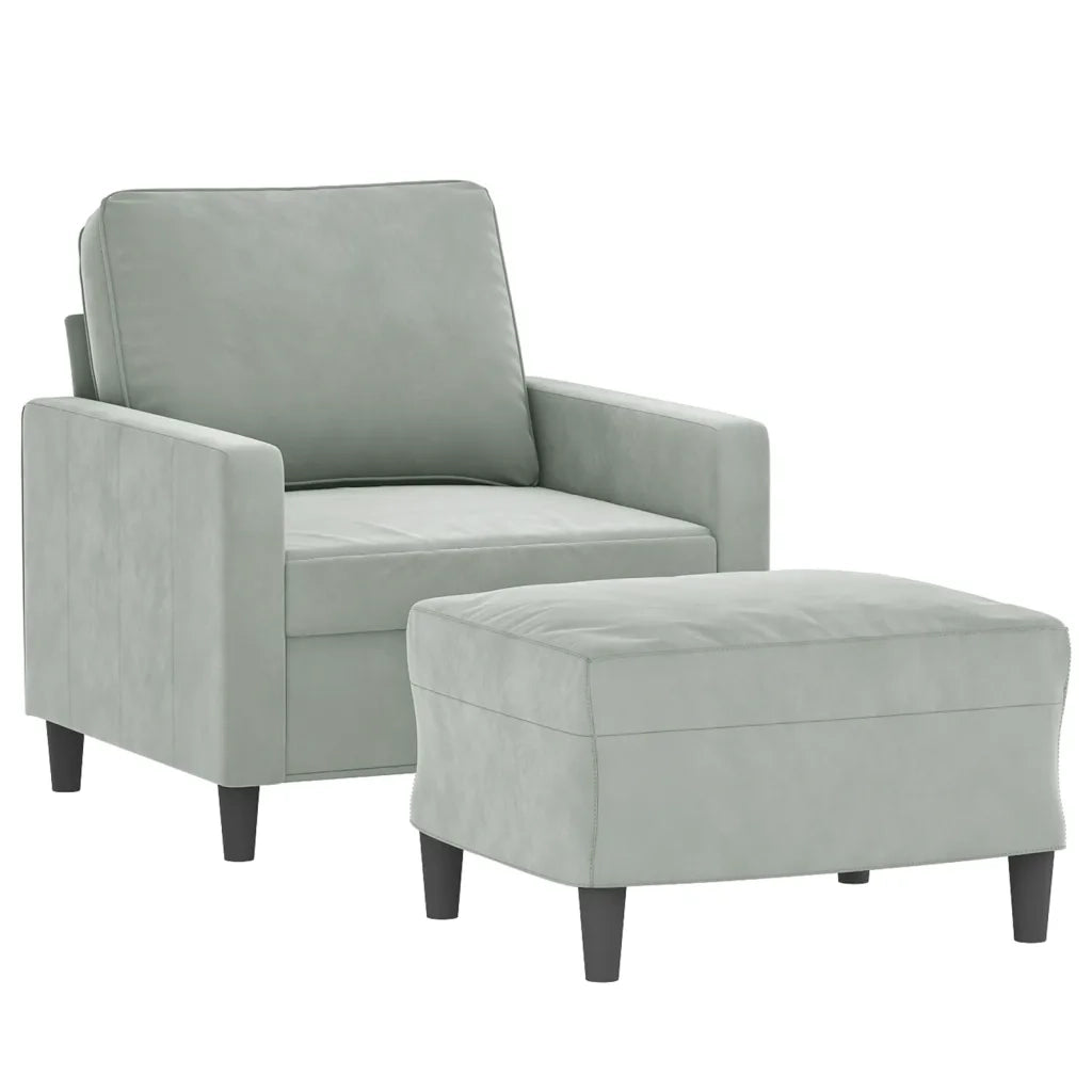 Divano Sedia-Poltrona con Poggiapiedi Grigio Chiaro 60 cm in Velluto 759447