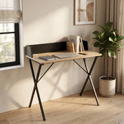 Scrivania Kappespoo con Bordo Rialzato 84 x 80 x 50 cm - Nero / Effetto Rovere [en.casa]