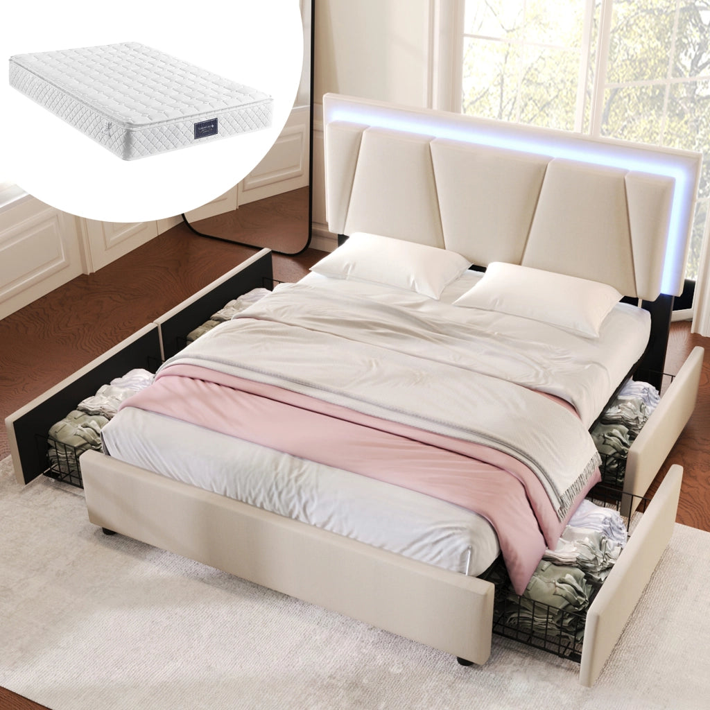 letto imbottito legno beige 140x200 cm