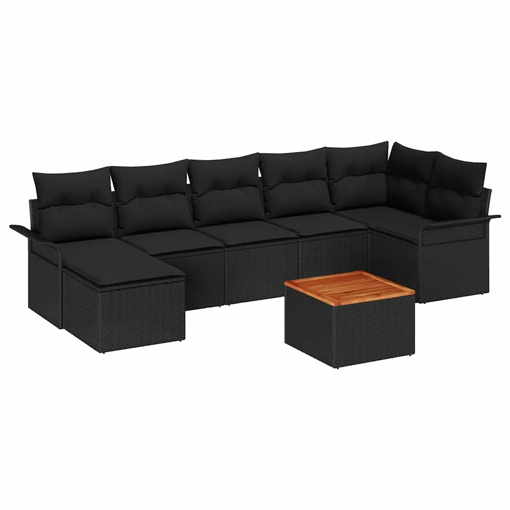 Set Divano da Giardino con archiviazione 8 pcs Nero polyrattan