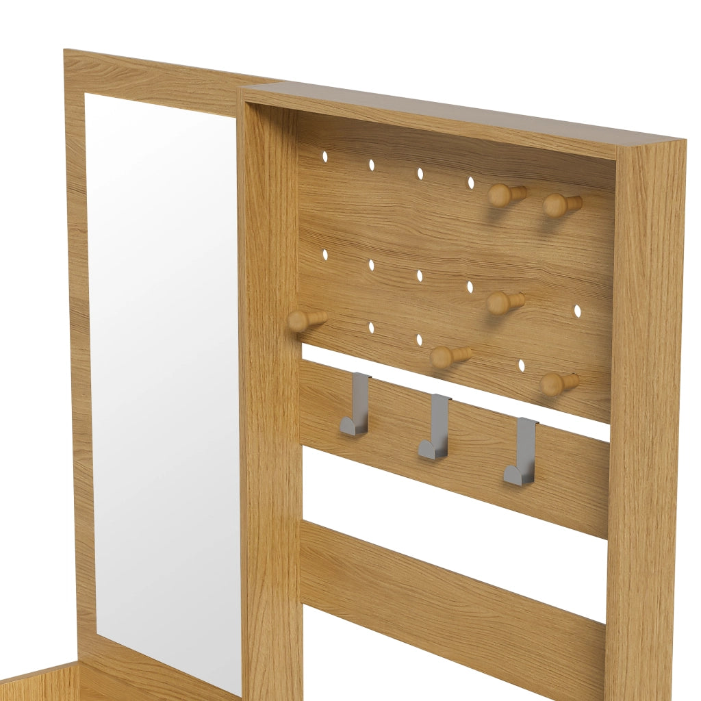 OKWISH Mobile da Ingresso con Specchio, 2 Cassetti, 1 Armadietto, Ripiani Aperti e Ganci Regolabili, Legno, 105 x 38 x 180 cm