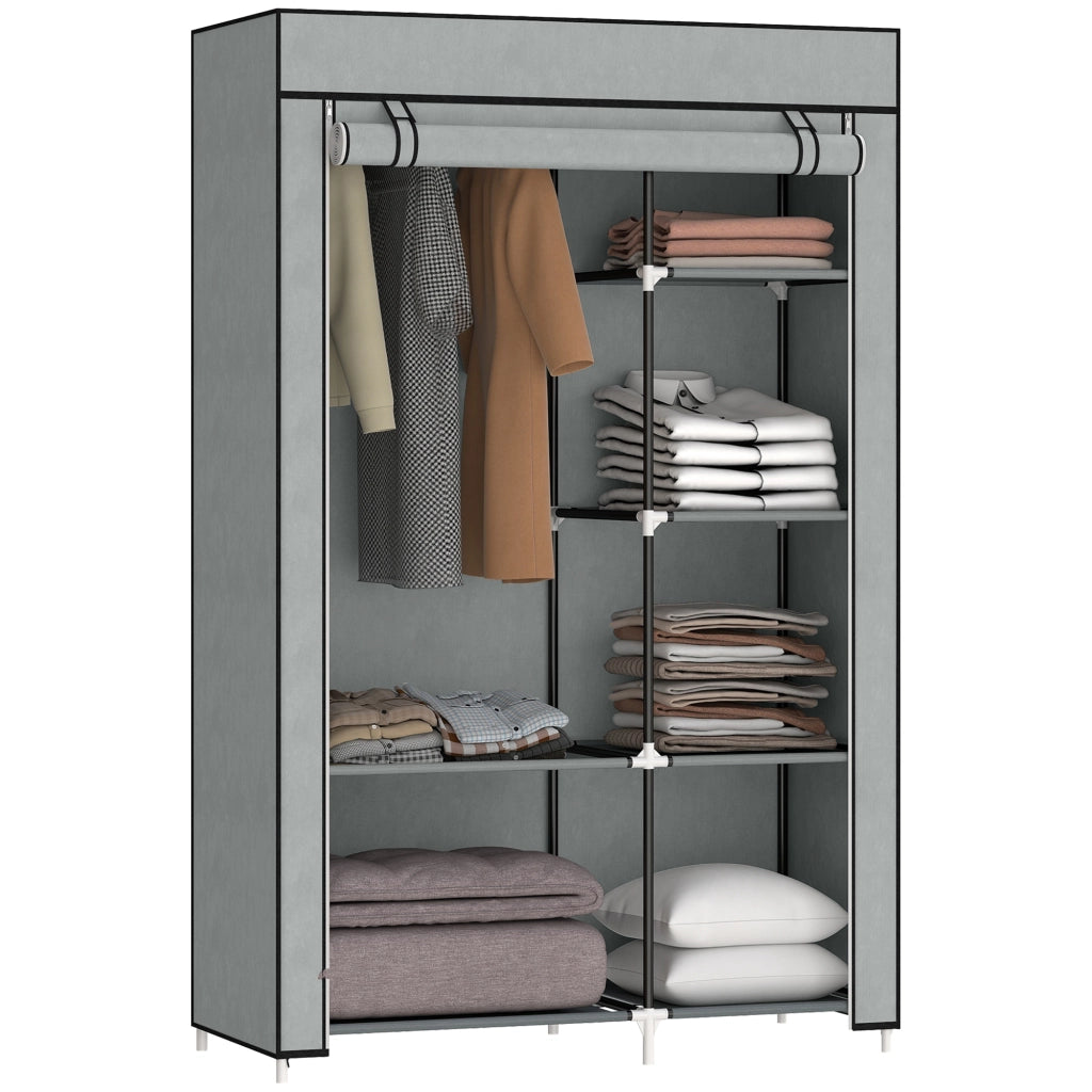 Armadio in Tessuto con 6 Ripiani e Appendiabiti ¨C Minimal ¨C Grigio Chiaro