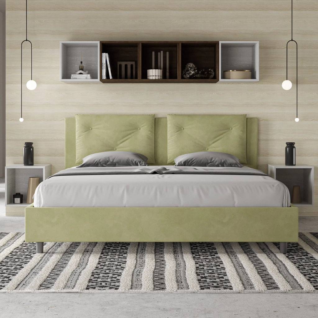 BS COM Letto senza rete imbottito 180x200 microfibra tè verde