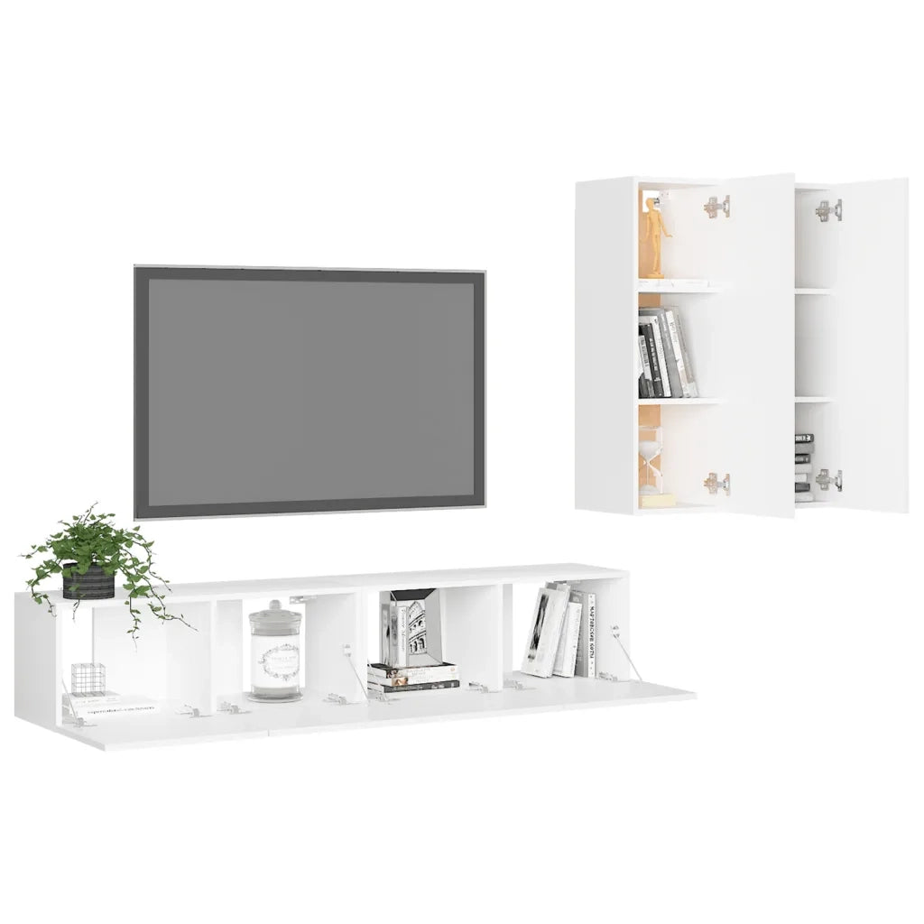 Set Mobili Porta TV 4 pz | Armadietto TV | Mobile Porta TV Bianco in Legno Multistrato