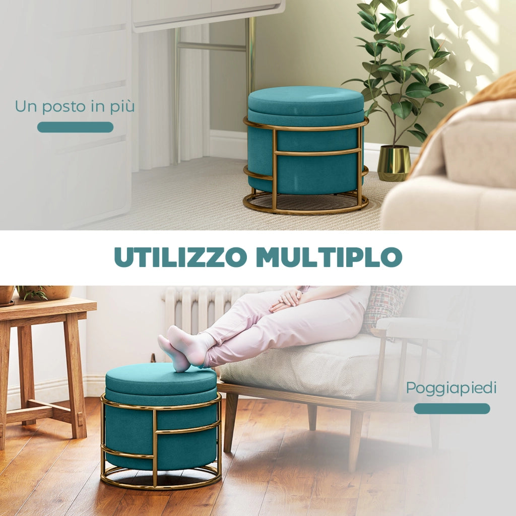 Pouf Contenitore Rotondo ¨C Xylo ¨C Velluto Verde ?42x39cm 24L