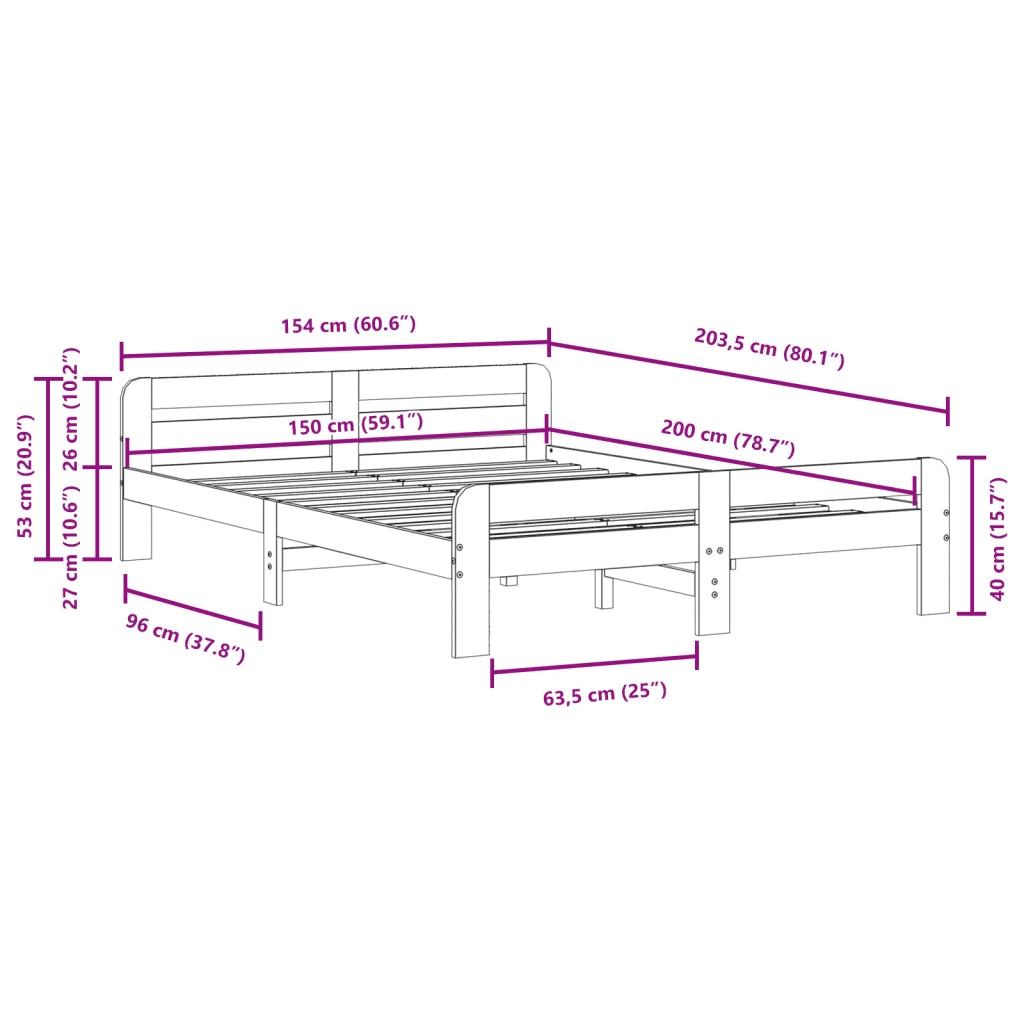 Letto senza Materasso 150x200 cm in Legno Massello di Pino 855469