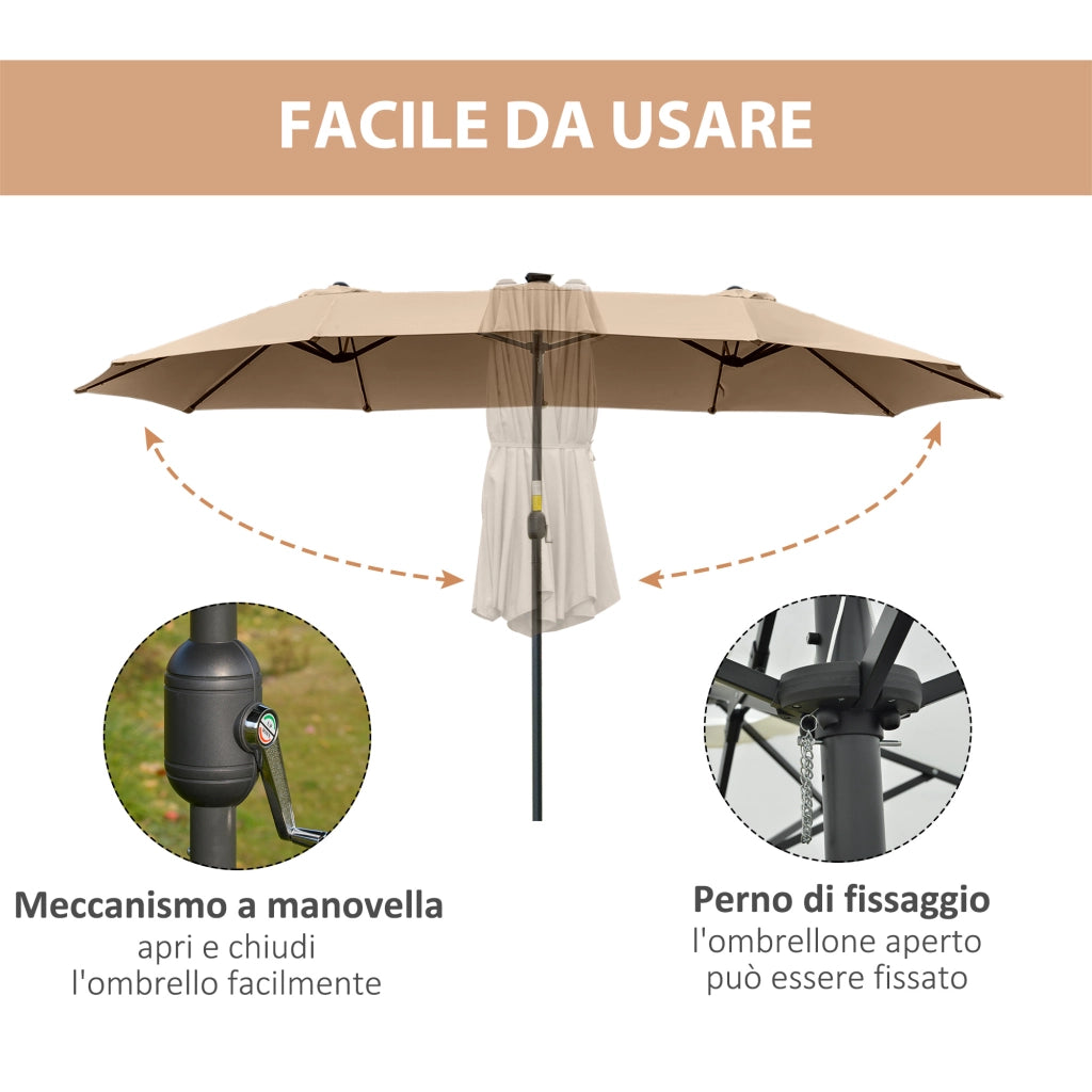 Ombrellone Doppio da Giardino con 48 Luci LED ¨C Xylo ¨C 4.5m Beige