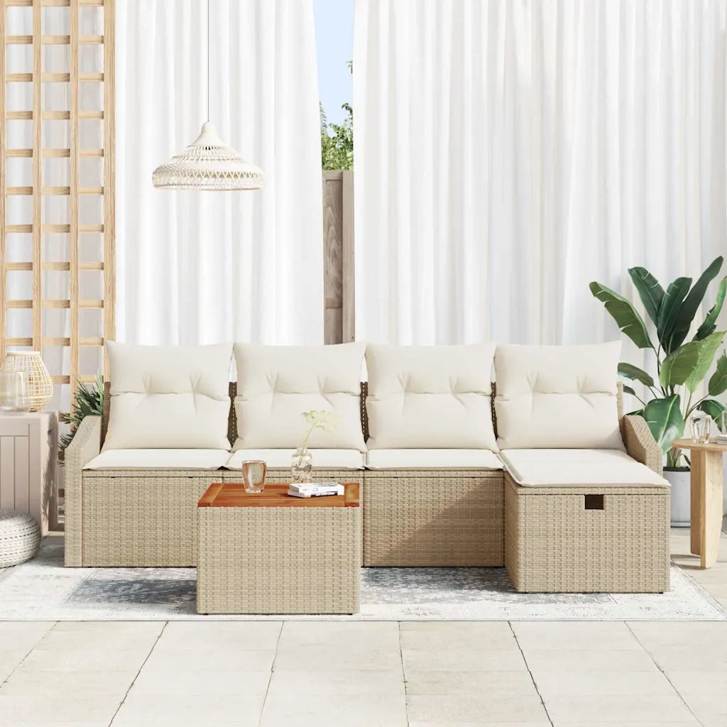 Set Divano da Giardino con cuscino 6 pcs Beige polyrattan