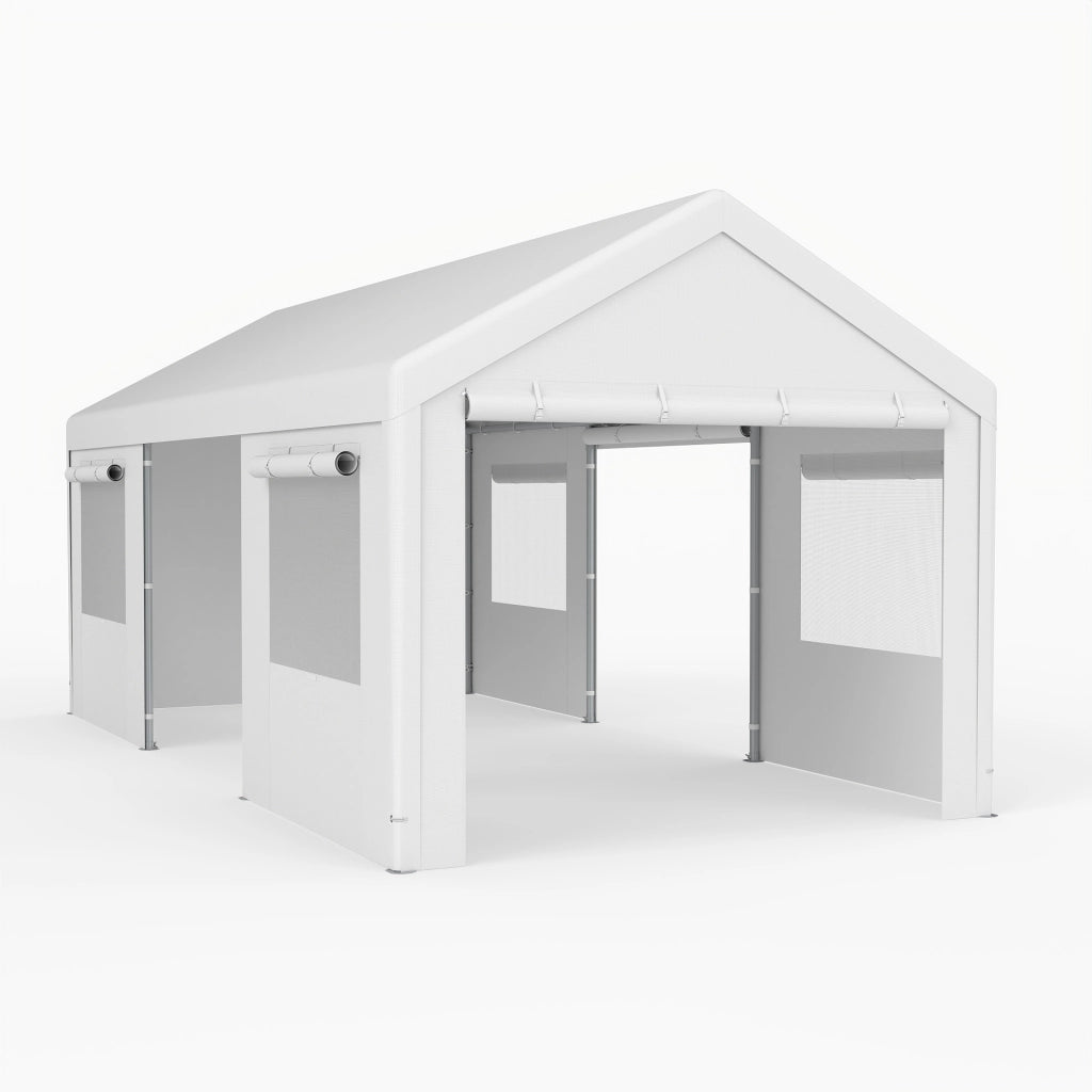 Tettoia metallo pe impermeabile 305x586cm finestre ventilate, Tettoia auto camion fest pareti porte rimovibili avvolgibili