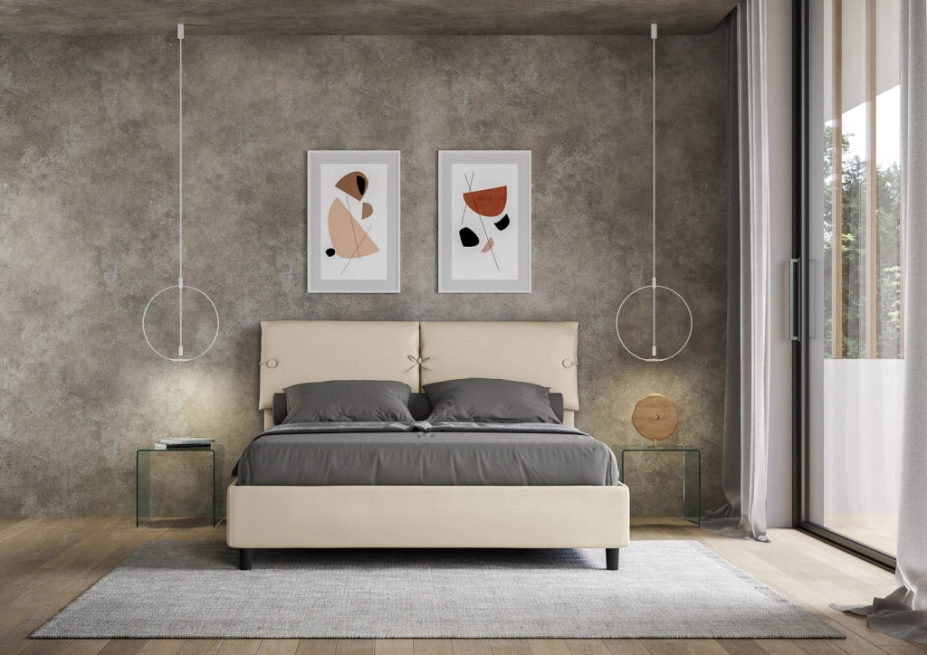 BS COM Letto matrimoniale contenitore imbottito 160x210 similpelle tortora