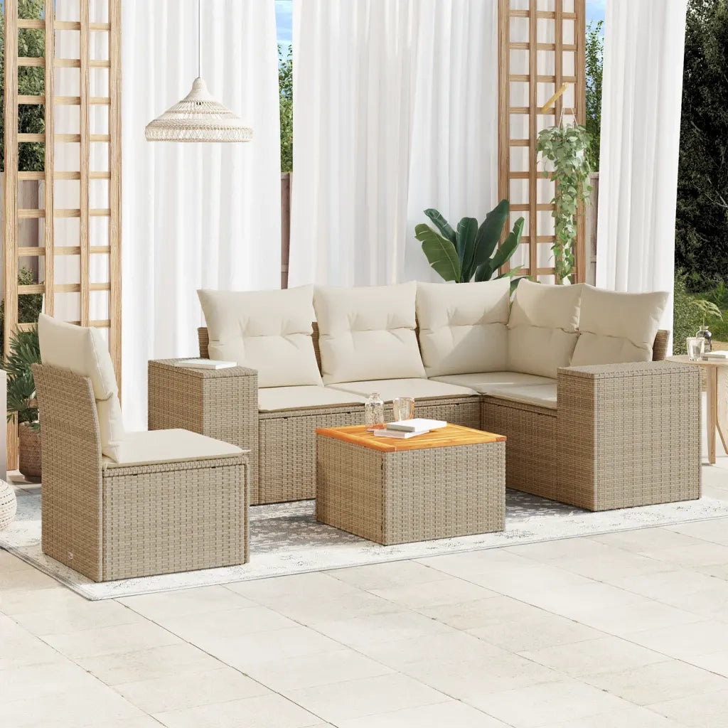 Set Divano da Giardino 6 pz con Cuscini Beige in Polyrattan 3257780