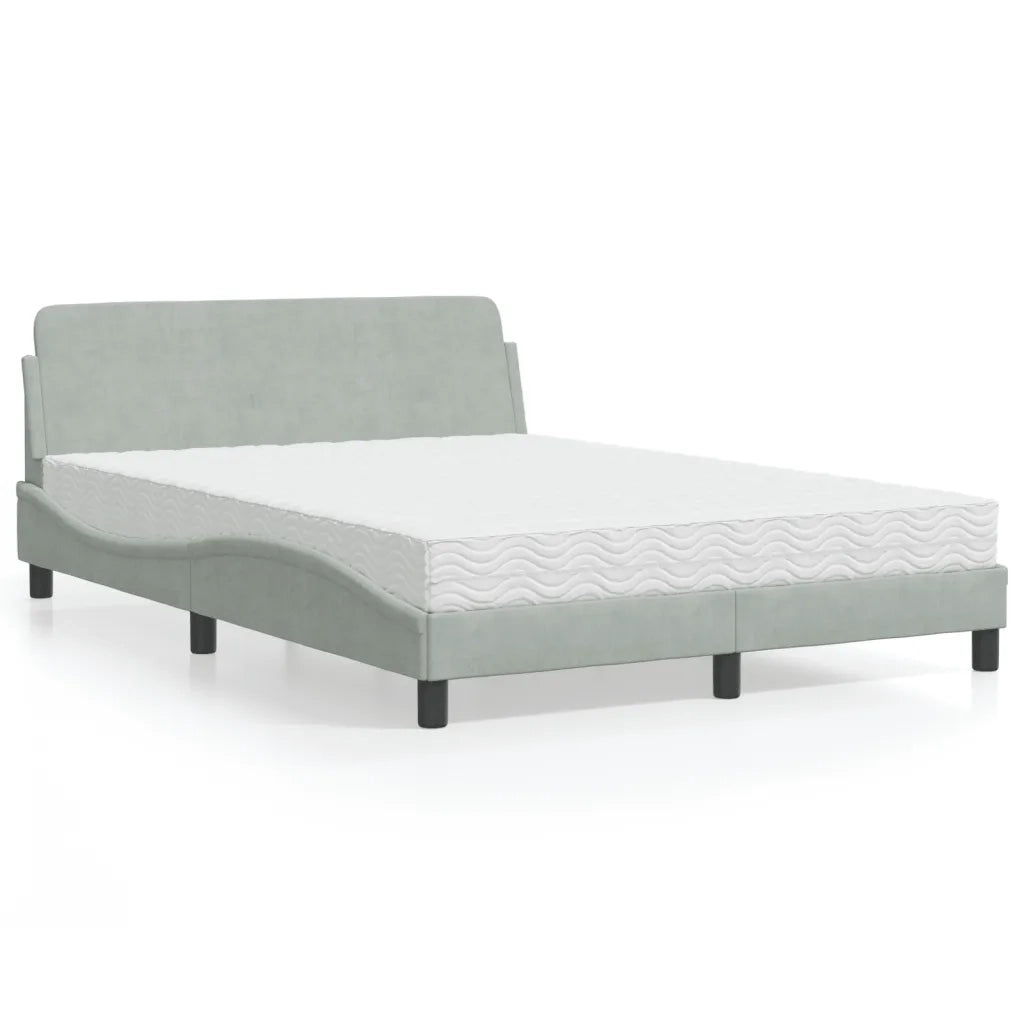 Letto con Materasso Dover Grigio Chiaro 140x190 cm in Velluto
