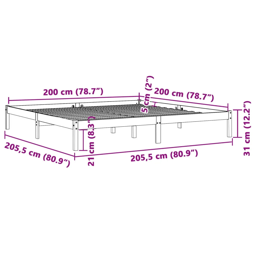 Giroletto senza Materasso-Struttura Letto Marrone Cera 200x200 cm Legno di Pino 269565
