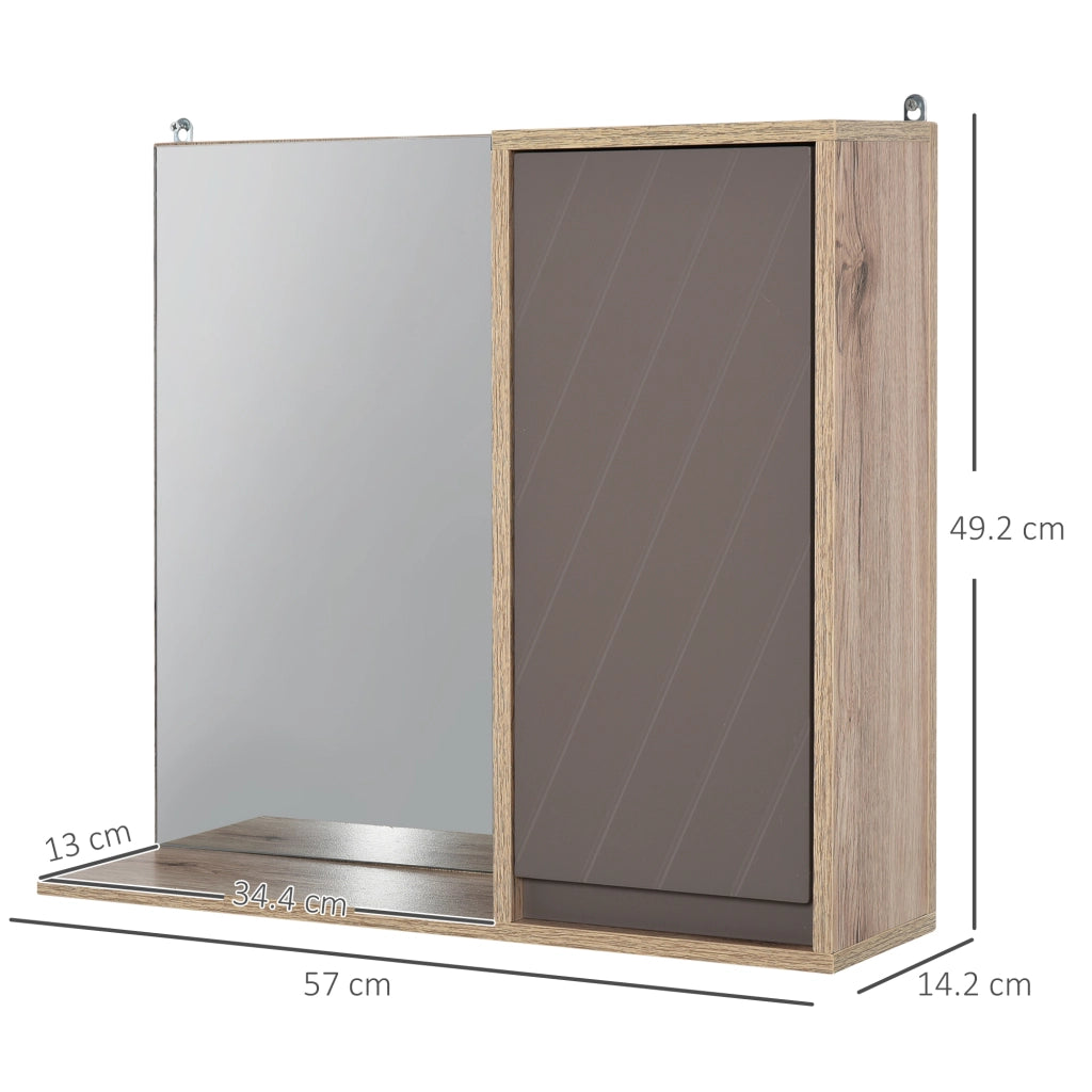 EasyComfort Mobiletto Bagno Salvaspazio da Bagno Sospeso con Specchio e Armadietto, incluso Ripiano Regolabile, Grigio e Rovere