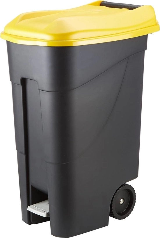 Afvalemmer con ruote e pedale - 80 litri - nero/giallo