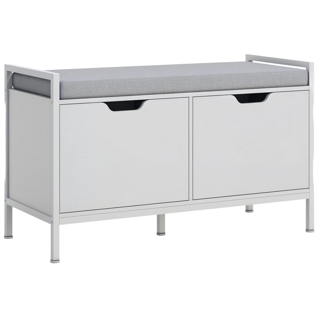 Panca Scarpiera con Cuscino ¨C Xylo ¨C Bianco Legno Acciaio 84x35x50 cm