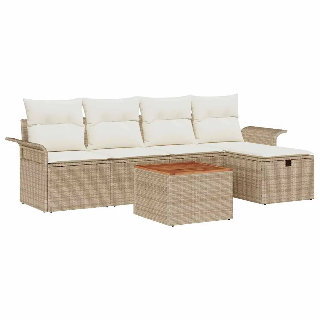 Set Divano da Giardino con cuscino 6 pcs Beige Poly Rattan 3360781