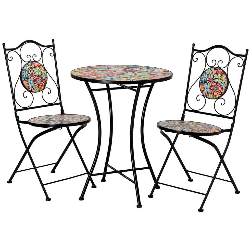 Set tavolo e 2 sedie in metallo, 60x60x75h cm, 38x46x90h cm