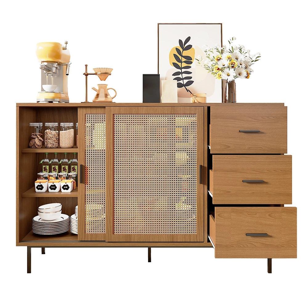 Credenza rustica 2 ante scorrevoli - Xylo - 3 cassetti, ripiani regolabili, per soggiorno, 140x91x37 cm
