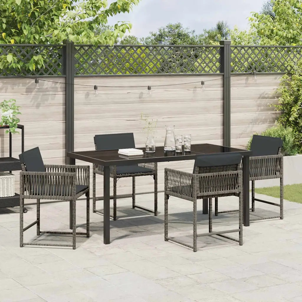 Set da Pranzo per Giardino 5 pcs Grigio polyrattan