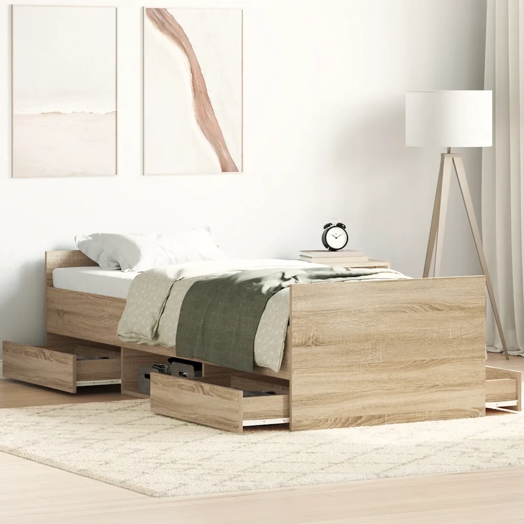 Letto singolo | Letto per adulti | Giroletto con Testiera e Pediera Rovere Sonoma 100x200 cm
