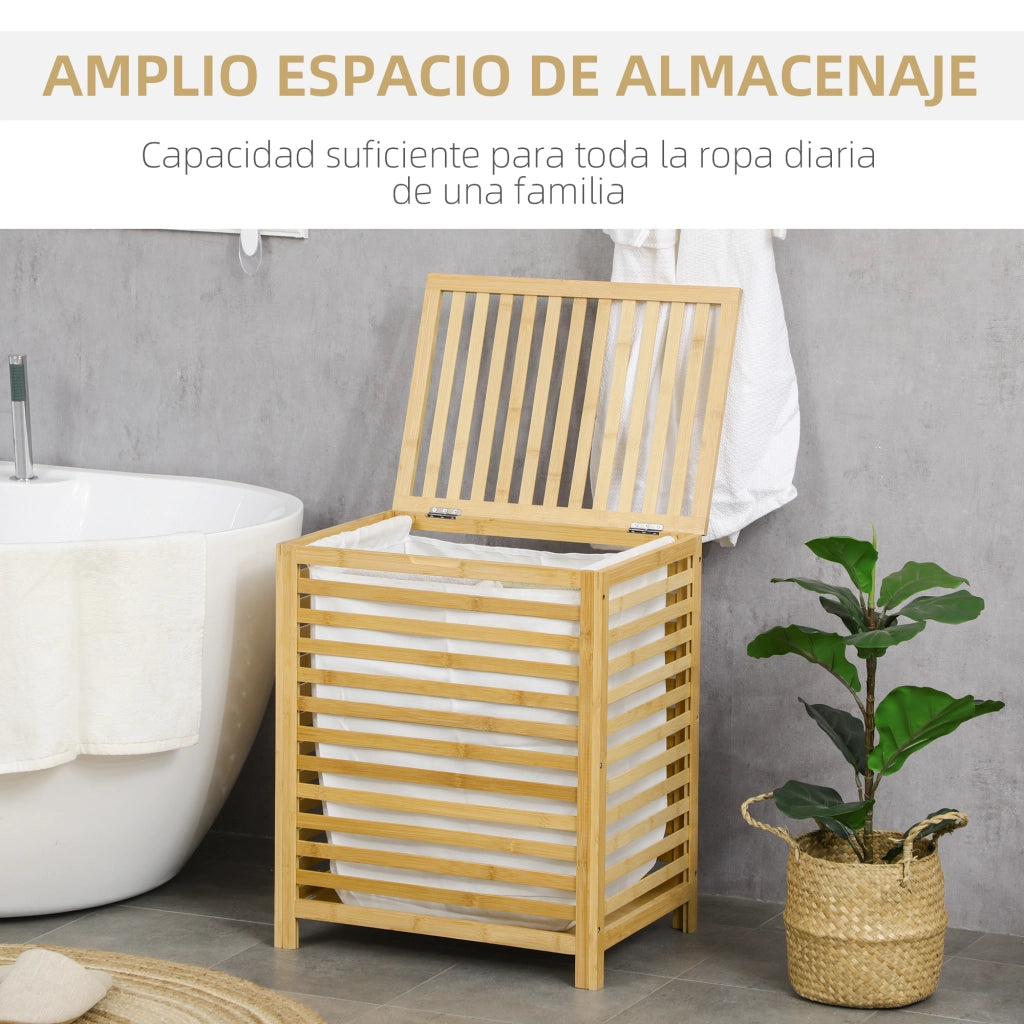 Cesto Portabiancheria Bamb¨´ ¨C Xylo ¨C 55L con 2 Manici e Sacca Rimovibile 50x36x60cm Naturale
