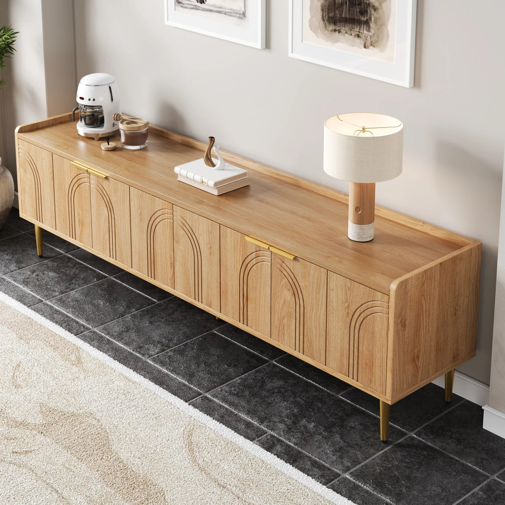 Cassettiera TV in MDF naturale; lunghezza 170 cm