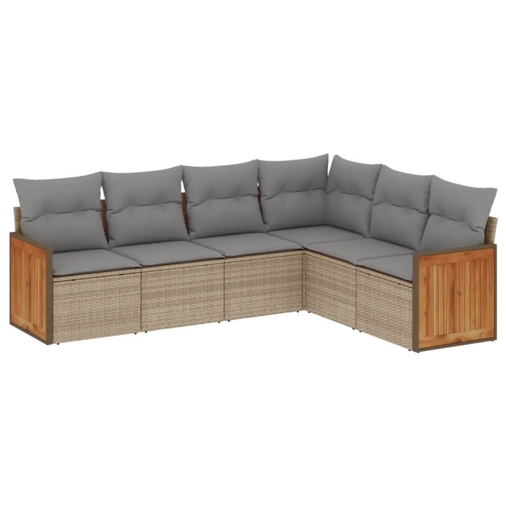 Set Divano da Giardino 6 pz con Cuscini Beige in Polyrattan 3260085