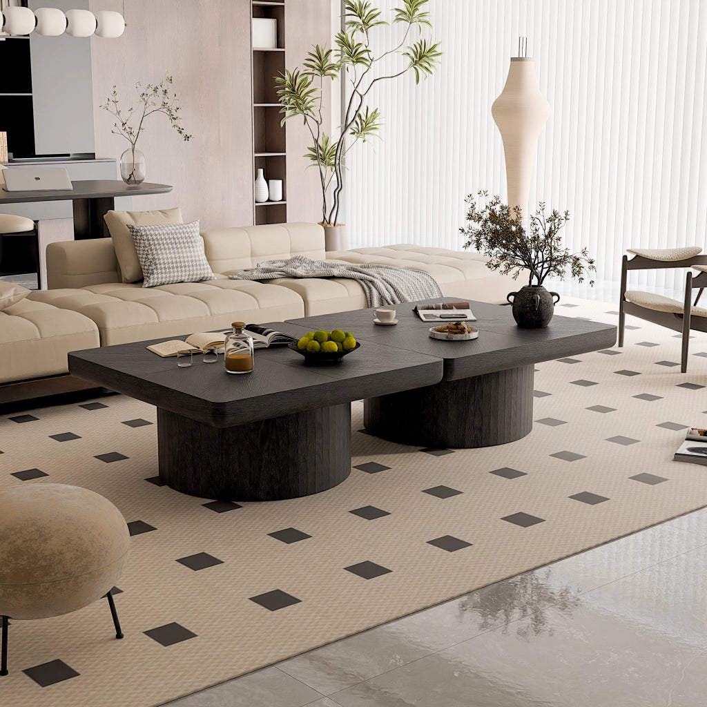 Tavolino da caffè quadrato con piano spesso - per soggiorno - in legno massiccio e MDF - 86.12×85.54×18.04 cm - nero