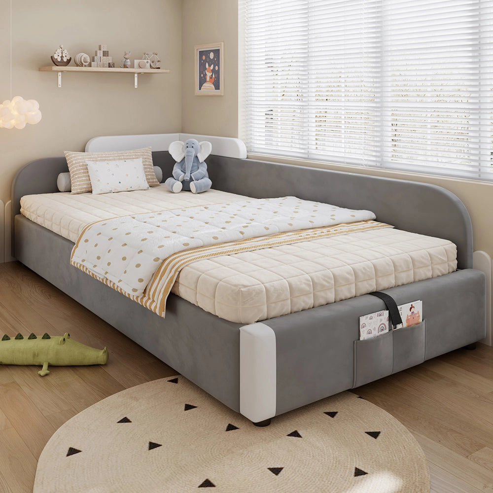 Letto Singolo Idraulico con Contenitore 90x200cm - Xylo - Velluto Grigio con Sponde Morbide