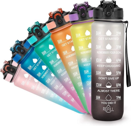 Ottimizzatore Acqua 1 Litro - Sport Water 1 Litro - Rinfrescante Sport Water - Lekvrij - BPA-vrij - Water 1 Litro con Riette - Flessa Sport con Cinturino