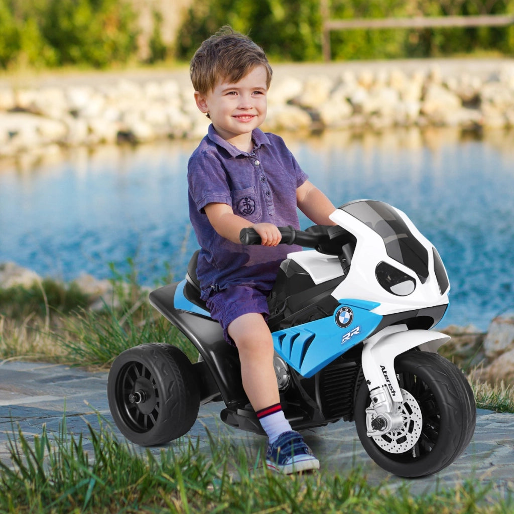 Moto cavalcabile alimentata a batteria 6 V per bambini, Motocicletta a 3 ruote con musica e aspetto carino Blu-Moto elettriche