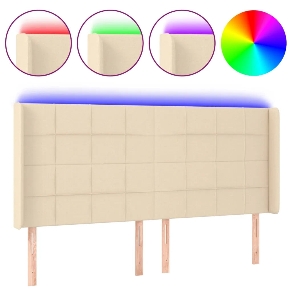 Testiera | Testata a LED Crema 183x16x118/128 cm in Tessuto