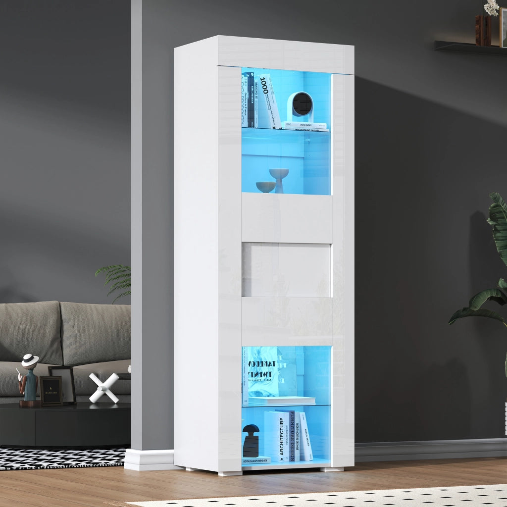 Vetrina alta 60 x 40 x 170 cm bianca con LED, anta in acrilico e 2 ripiani in vetro