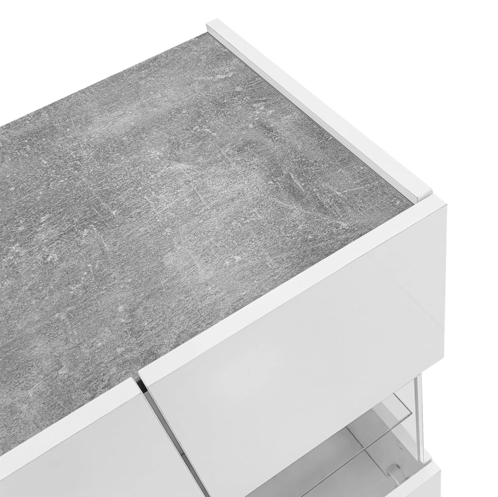 Madia 140x35x75 cm con LED a 16 colori e 2 ante 3 cassetti in MDF; truciolare e vetro bianco e marmo grigio