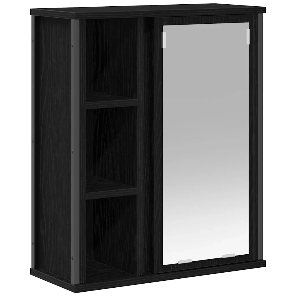 Pensile da Bagno con Specchio-Mobile bagno con specchio Rovere Nero 50x21x60 cm