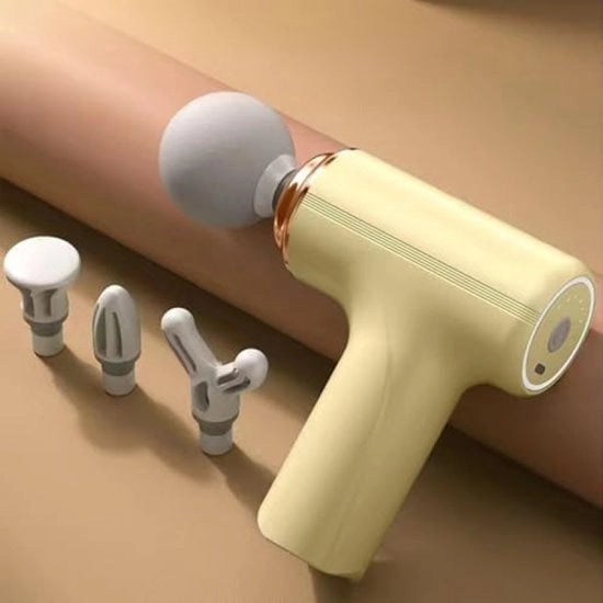 Mini Percussore per Massaggio - Percussore da Trasporto con 6 Velocità, 4 Testine di Massaggio Interchangeabili, Batteria 2400mAh, Ricarica USB-C, Funzionamento Silenzioso per Corpo, Collo, Schiena, Spalle, Braccia e Gambe