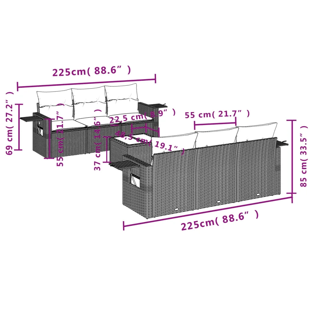 Set Divani da Giardino con Cuscini 7pz Nero Polyrattan