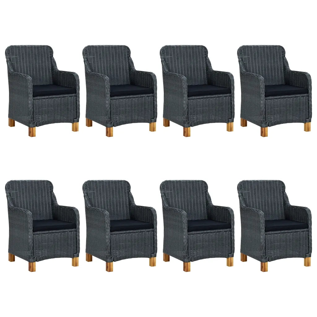 Set da Pranzo da Giardino 9pz e Cuscini Polyrattan Grigio Scuro 3060168