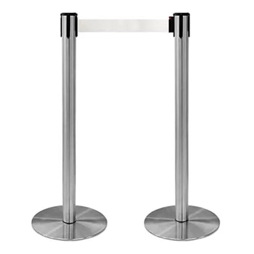 Coppia Colonnine Segnapercorso acciaio Base FLAT nastro 3 M - Nero