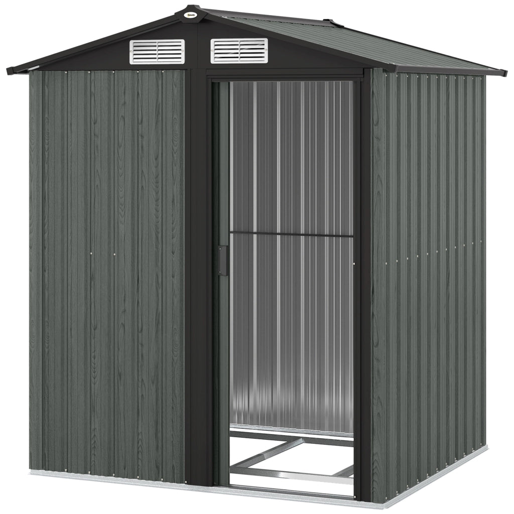 Casetta da Giardino Porta Attrezzi in Acciaio con Tetto Inclinato e 4 Prese d'Aria, 152x132x188 cm, Grigio