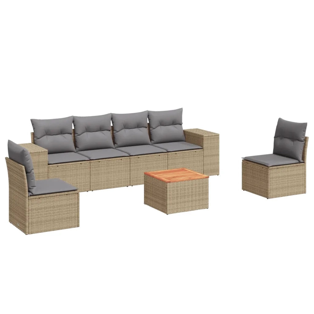 Set Divani da Giardino 7 pz con Cuscini Beige in Polyrattan 3257725