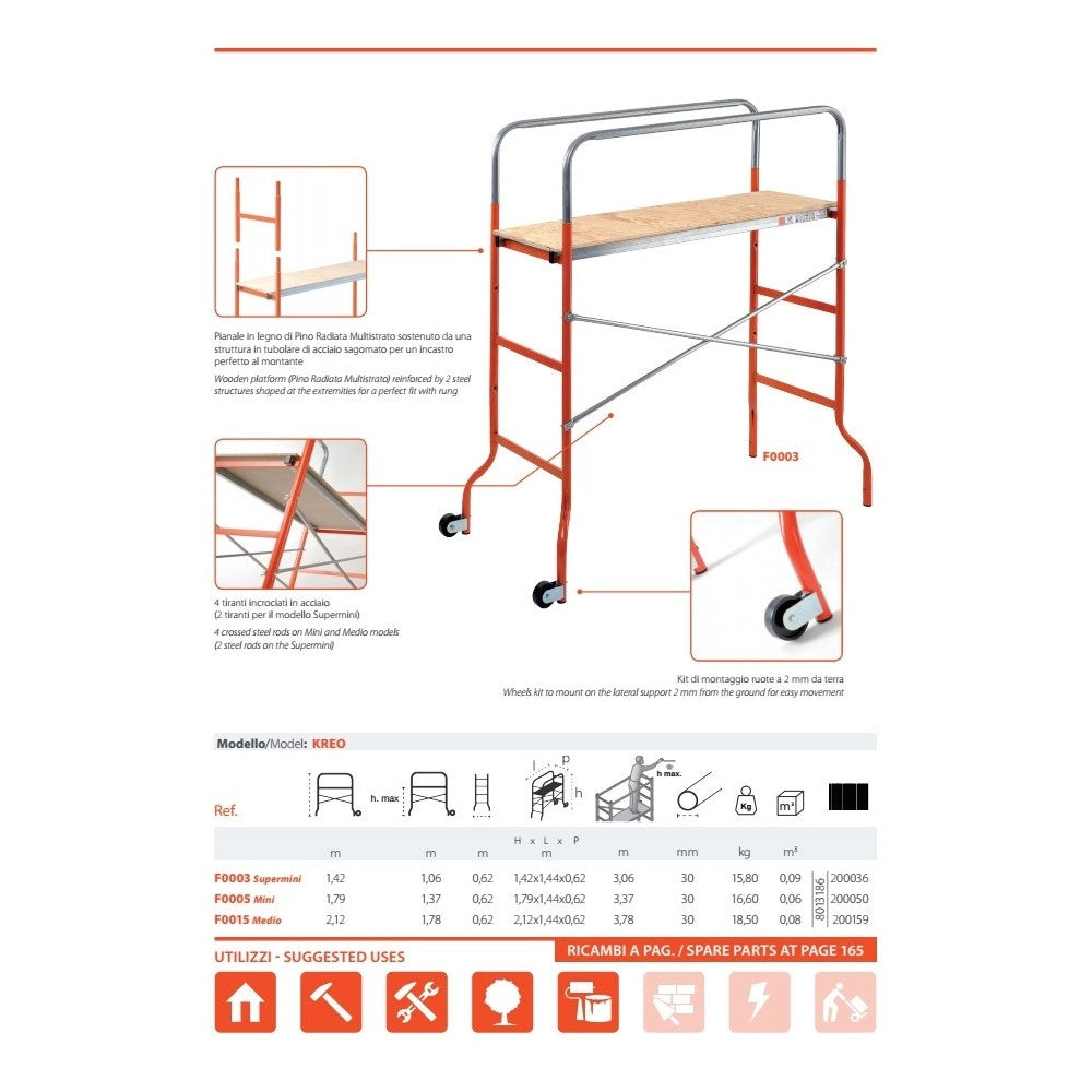 Trade Shop - Trabattello Fai Da Te Medio Con Piano In Legno Altezza Massima 3,78 M Kreo Medio -